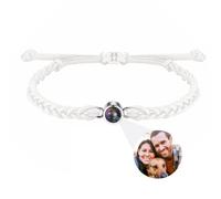 Personalized Photo Projection Bracelet, Picture Inside Couple Valentine Memorial Gift, Anniversary Remembrance Gift for Her Him Sister Women (Round- White Rope,1PCS)
