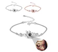 Personalized Photo Projection Necklace/Bracelets, Bracelet with Picture Inside, Dog Paw/Love Custom Necklaces, Memorial Gifts for Pet Lovers Men Women (Silver-Bracelet)
