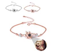 Personalized Photo Projection Necklace/Bracelets, Bracelet with Picture Inside, Dog Paw/Love Custom Necklaces, Memorial Gifts for Pet Lovers Men Women (Rose gold-Bracelet)