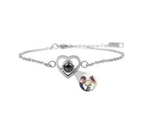 Personalized Photo Projection Necklace/Bracelets, Bracelet with Picture Inside, S925 Silver Dog Paw/Love Custom Necklaces, Memorial Gifts for Pet Lovers Men Women (one size,Silver-Love)