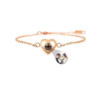 Personalized Photo Projection Necklace/Bracelets, Bracelet with Picture Inside, S925 Silver Dog Paw/Love Custom Necklaces, Memorial Gifts for Pet Lovers Men Women (one size,Rose gold-Love)