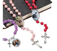 Personalized Photo Rosary Beads Necklace, Memorial Necklace for Women, Christian Cross Necklace, Catholic Necklace with Custom Photo, Prayer Gift, Memorial Gift, Mother's Day Gift, Birthday Gift