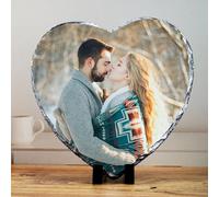 Personalized Photo Slate Plaque Frame, Customize Heart Round Square Shape Stone Picture, Custom Memorial Painting Gifts for Mothers Fathers Day Valentines Wedding Christmas (Heart-6" L x 6" W)