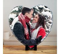 Personalized Photo Slate Plaque Frame, Customize Heart Round Square Shape Stone Picture, Custom Memorial Painting Gifts for Mothers Fathers Day Valentines Wedding Christmas (Heart-8" L x 8" W)