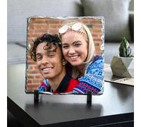 Personalized Photo Slate Plaque Frame, Customize Heart Round Square Shape Stone Picture, Custom Memorial Painting Gifts for Mothers Fathers Day Valentines Wedding Christmas (Square)