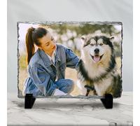 Personalized Photo Slate Plaque Frame, Customize Heart Round Square Shape Stone Picture, Custom Memorial Painting Gifts for Mothers Fathers Day Valentines Wedding Christmas (Rectangle-6" L x 4" W)