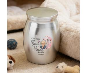 Personalized Photo Small Urns for Human Ashes, A Big Piece Of My Heart Lives In Heaven, Custom Name & Date Mini Keepsake Cremation Urn with Picture, Loss of Loved One Memorial Gifts 2.7 * 3.9cm,18