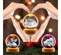 Personalized Photo Snow Globe - Custom Lighted Christmas Crystal Ball with Engraved Picture and Name for Mum, Dad, Family, Kids (Custom Photos)