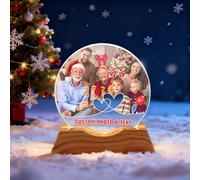 Personalized Photo Snow Globe, Customized Christmas Snow Globe with Photo Text LED Light Base, Christmas Decorations Gifts for Parents Family Friend (Customized photo text 2)