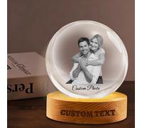 Personalized Photo Snow Globe Engravable Text Picture Crystal Ball Customized Crystal Frame Gifts for Family Couples Friends on Birthday Anniversary Halloween Thanksgiving Day