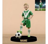 Personalized Photo Soccer Realistic Ceramic Style Desktop Ornaments for Bedroom Office Living Room 2D Flat Acrylic Sign Custom Ceramic Style Cartoon Soccer Player Photo Figurine Gift for Boy Girl