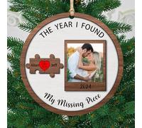 Personalized Photo The Year I Found My Missing Piece Couple 2-Layered Wooden Christmas Ornament,Custom Mr and Mrs Newly Wed Hanging Decorations,Xmas Gift Boyfriend Girlfriend Wife Husband