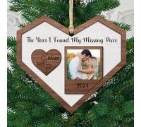 Personalized Photo The Year I Found My Missing Piece Couple 2-Layered Wooden Christmas Ornament,Custom Mr and Mrs Newly Wed Hanging Decorations,Xmas Gift Boyfriend Girlfriend Wife Husband
