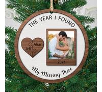 Personalized Photo The Year I Found My Missing Piece Couple 2-Layered Wooden Christmas Ornament,Custom Mr and Mrs Newly Wed Hanging Decorations,Xmas Gift Boyfriend Girlfriend Wife Husband