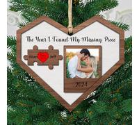 Personalized Photo The Year I Found My Missing Piece Couple 2-Layered Wooden Christmas Ornament,Custom Mr and Mrs Newly Wed Hanging Decorations,Xmas Gift Boyfriend Girlfriend Wife Husband