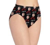 Personalized Photo Underwear I Love You Panties Briefs Double Heart Underpants Briefs for Women Girlfriend Wife Boyfriend Husband Faces Underwear