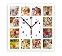 Personalized Photo Wall Clocks，Custom Round Square Silent Clock with Picture Image Text Logo for Living Room Kitchen Bathroom, Battery Operated, PVC,(25-30cm) (12Photos-Square)
