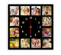 Personalized Photo Wall Clocks，Custom Round Square Silent Clock with Picture Image Text Logo for Living Room Kitchen Bathroom, Battery Operated, PVC,(25-30cm) (12Photos-Square-02)
