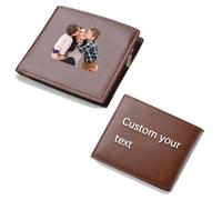 Personalized Photo Wallet, Double-Side Custom, Engrave Picture Wallet Leather Wallet Gifts for Men Birthday, Boyfriend, Anniversary Father's Day Gift, Black and Gray, Simple