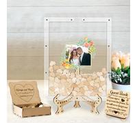 Personalized Photo Wedding Guest Book Alternative Custom Guest Book Wedding Reception, Acrylic Guest Book Drop Box with Stand, 30-100 Wooden Hearts Wedding Signs for Ceremony and Reception