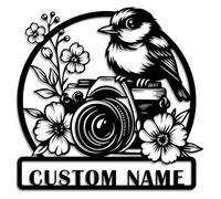 Personalized Photographer Metal Sign - Custom Name Camera Wall Art with Flowers, Butterfly & Bird - Unique Metal Decoration for Photo Studio, Living Room, or Outdoor (Style-5)