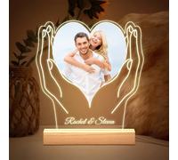 Personalized Picture Frame with Photo, Custom Night Light Acrylic Photo Frame - Hands Heart Design