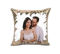Personalized Picture Magic Reversible Custom Throw Pillowcase, Custom Photo Sequin Pillow Cases, Magic Throw Pillowcase Home Decor Gift (Sequins + Plush,Champagne)