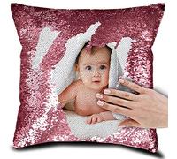 Personalized Picture Magic Reversible Custom Throw Pillowcase, DIY Design Sequin Pictures Photos, Single Side Printed, Pet, Lover & Family Photo Throw Pillow Case, 16''x16'' (Case Only) (Pink)