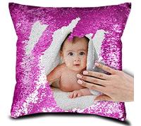 Personalized Picture Magic Reversible Custom Throw Pillowcase, DIY Design Sequin Pictures Photos, Single Side Printed, Pet, Lover & Family Photo Throw Pillow Case, 16''x16'', Purple(Case Only)