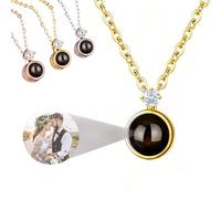 Personalized Picture Necklace Projection Necklace with Photo Inside, Custom Projection Necklaces with Picture Inside - Pictures Necklaces Gifts for Women Birthday Valentines (Golden)