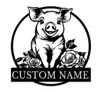 Personalized Pig Metal Sign, Custom Farm Name Wall Art, Rustic Barn Decor, Pig Lover Gift, Farmhouse Kitchen Plaque, BBQ & Ranch Hanging (Style-2)