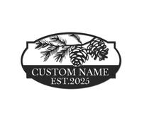 Personalized Pinecone Monogram Sign, Custom Name Metal Wall Art, Rustic Cabin Decor, Nature Lover Gift, Woodland Welcome Plaque, Holiday Home Accent (Style-3)