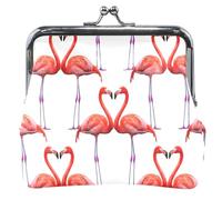 Personalized Pink Flamingos Hearts White Women's Cute Coin Purse Leather Kiss Lock Change Bag Card Pouch