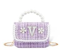 Personalized Pink Girls Purse, Initial Fanny Pack, Little Princess Bag Crossbody Bag with Pearl Handle, Cute Purse Birthday Gifts for Girl (Letter A), Purple, V, V