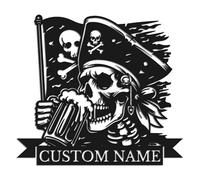 Personalized Pirate Metal Sign, Custom Name Nautical Wall Art, Kids Room Pirate Decor, Bar Man Cave Plaque, Treasure Themed Gift, Adventure Lover Present, Black Metal Accent (Style-3)