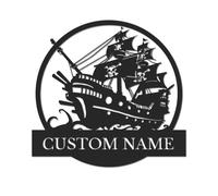 Personalized Pirate Ship Metal Sign, Custom Name Nautical Wall Art, Kids Room Pirate Decor, Beach House Plaque, Adventure Themed Gift, Dad Father's Day Present, Bar Man Cave Accent (Style-2)