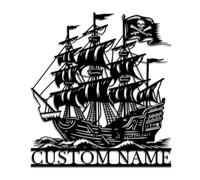 Personalized Pirate Ship Metal Sign, Custom Nautical Wall Art, Beach House Decor, Rustic Man Cave Plaque, Unique Gift for Dad Or Sailors (Style-1)
