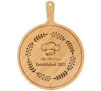 Personalized Pizza Peel, Round 10 Inch Wooden Costumized Pizza Cutting Boards, Bamboo Pizza Paddle, Bread and Crackers Platter with Handle - Housewarming Pizza Lovers Gift Idea