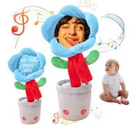 Personalized Plush Sunflower Toy, Voice Recording Singing Dancing and Learning Talking cactus toy, Ladies Gifts Flowers, Birthday Sunflower Gifts, Office Car Decoration (Blue)