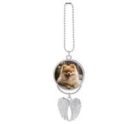 Personalized Pomeranian Dog Rearview Mirror Pendant Double Side Custom Photo Car Hanging Ornaments Angel Car Interior Accessories Decor Memorial Gift for Men Women Silver