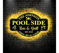 Personalized Poolside Sign LED Light, Custom Swimming Pool Metal Neon Sign, Pool Oasis Bar and Grill Wall Decor, Patio Decor, Housewarming Gift