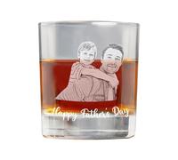 Personalized Printed Photo Whiskey Glass 12oz, Engraved Dad Photo and Text Whiskey Glass for Father Day, Unique Anniversary Father Day Birthday Gift for Dad Husband Boyfriend Grandpa (Glass)