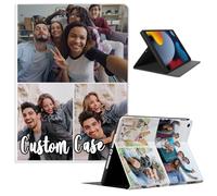 Personalized PU Leather Case for iPad 9th/8th/7th Gen (10.2",2021/2020/2019) - Custom Multi Photo Collage Picture Text Flip Smart Cover with Kickstand - Soft TPU Honeycomb Shockproof Back