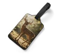 Personalized PU Leather Deer Encounter The Dawn Light Luggage Tags for Suitcases Handbags Portable Travel Tags with Name Card Durable Travel Backpack Tag for Women Men
