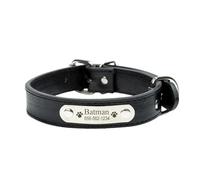Personalized PU Leather Dog Collar Adjustable Dog Collar Custom Engraving Dog Name ID Tag Collar For French Bulldog Labrador Chihuahua Pug,Black,L
