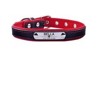 Personalized PU Leather Dog Collar Dog Collar Padded Pet Necklace(Red 2,L 37-47cm)