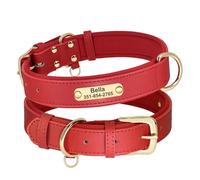 Personalized PU Leather Dog Collar Padded Dog Collar Engraved Pet ID Necklace(Red 2,S)