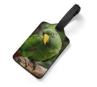 Personalized PU Leather Green Feathers Fixed Their Gaze Luggage Tags for Suitcases Handbags Portable Travel Tags with Name Card Durable Travel Backpack Tag for Women Men