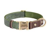 Personalized Pu Leather Pit Bull Shiba Inu Labrador Retriever Bulldog Collars Custom Nylon Pet Collars With Metal Buckles,Green,S