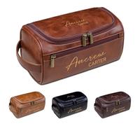 Personalized PU Leather Toiletry Bag for Men, Custom Engraved Shaving Dopp Kit, Travel Bag Gift for Groomsmen, Father, Husband, Christmas, Valentine's Day, Birthday Gift(Brown)